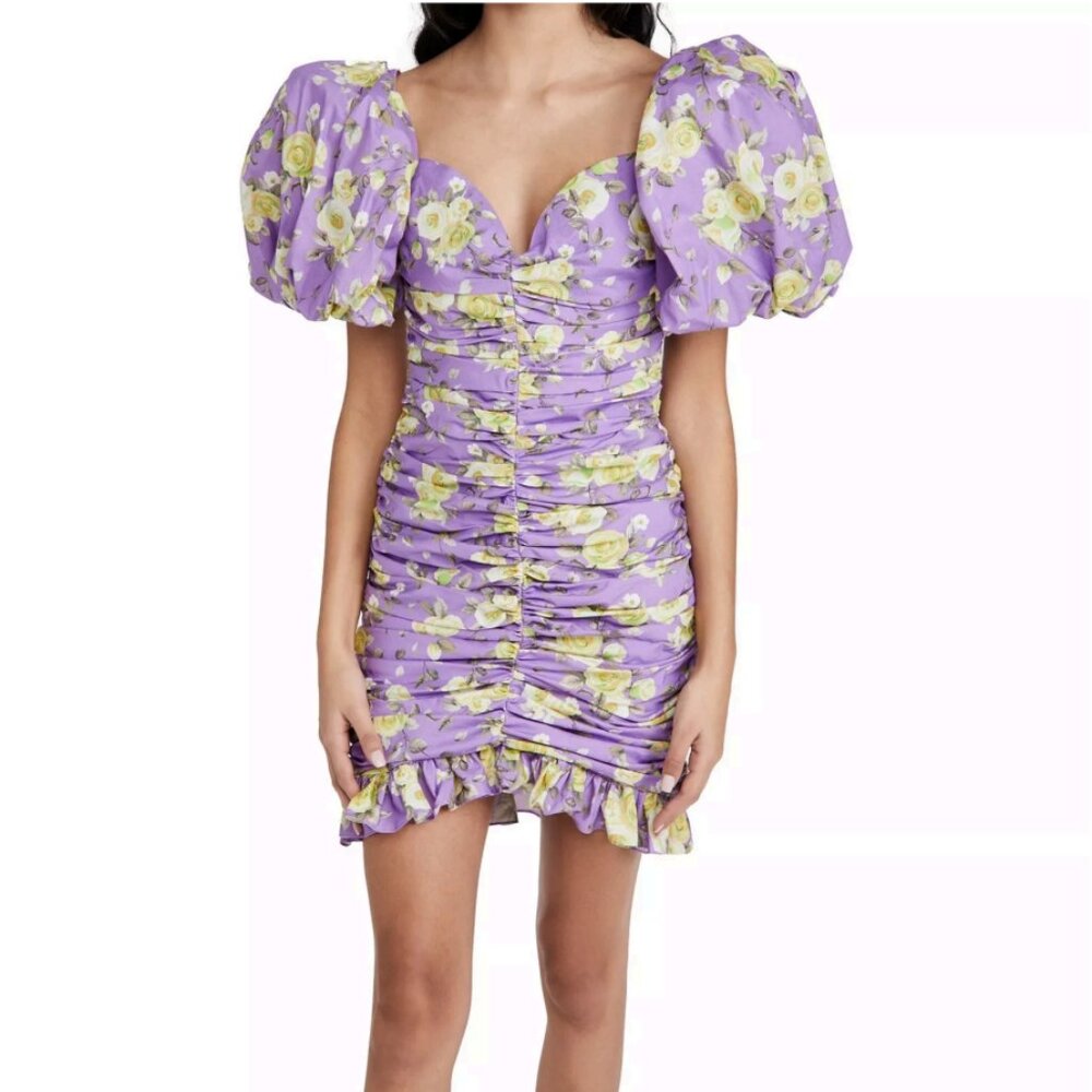 Giuseppe Di Morabito Milano Floral Print Puff Sleeve Mini Dress Purple Size XS/S